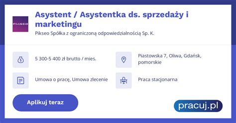 Oferta pracy Asystent / Asystentka ds. sprzedaży i marketingu, .